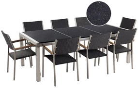 Set de masă pentru grădină Grosso (negru) (scaune din ratan) (pentru 8 persoane) (piatră). 1011646