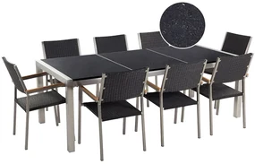 Set de masă pentru grădină Grosso (negru) (scaune din ratan) (pentru 8 persoane) (piatră). 1011646