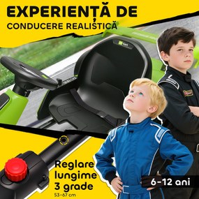 HOMCOM Go Kart Electric pentru Copii cu Scaun Reglabil, 2 Motoare, Claxon, Lumini și Muzică, 120x76x53,5 cm, Verde | Aosom Romania