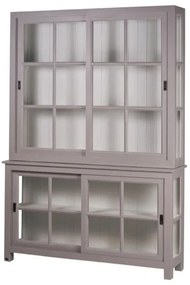 Vitrina, gri, din lemn de pin masiv cu aspect clasic, double , Lyon