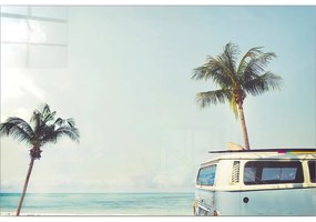 Tablou din sticlă 100x70 cm Surf Van – Wallity