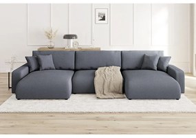 Colțar gri închis extensibil, cu spațiu de depozitare, cu tapițerie din catifea reiată Sara – Ropez