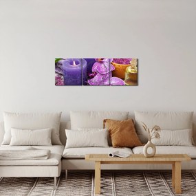 Tablou cu orhidee și lumănări (cu ceas) (90x30 cm)