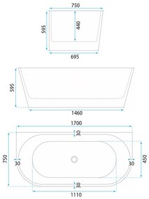 Cada freestanding Capri Alb 170cm, Rea