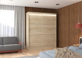 Dulap cu usi glisante si iluminare LED, Lincoln 180 + LED, 180 cmx200 cmx58 cm, ADRK Furniture (Culoare: Trufă)