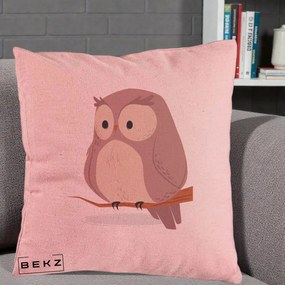 Perna Decorativa Bufnita Kawaii pe Creanga, 40x40 cm, Roz, Husa Detasabila, Perna Inclusa, BEKZ®