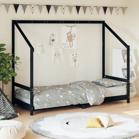 835702 vidaXL Cadru de pat pentru copii, negru, 80x200 cm, lemn masiv de pin