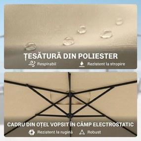 Outsunny Umbrelă Suspendată cu Orificii de Ventilaţie, Bază în Cruce şi Manivelă, 3x2 m, Bej | Aosom Romania