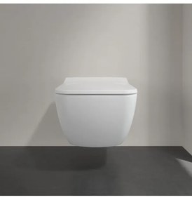 Set vas WC rimless suspendat, Villeroy&amp;Boch Venticello, DirectFlush, cu capac inchidere lenta, 37.5x56cm, Alb Alpin, 4611RS01