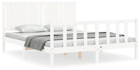 3192952 vidaXL Cadru de pat cu tăblie, alb, king size, lemn masiv