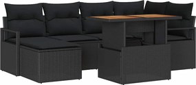 vidaXL Set de canapele pentru grădină 7 pcs Negru Rattan poli