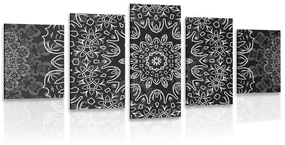 Tablou 5-piese Mandala cu un model abstract în design alb-negru