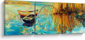 Tablou - Lacul cu bărci (cu ceas) (90x30 cm)