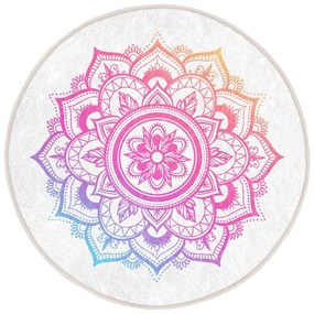 Covor rotund alb-roz lavabil adecvat și pentru aspiratoare robot ø 80 cm Comfort – Mila Home