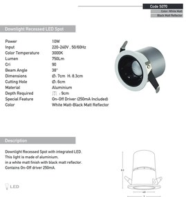 Spot LED incastrabil Trimless 10W D-7cm
