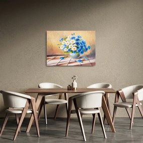 Tablou pe sticlă pictat cu vaza și flori (70x50 cm)
