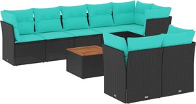 vidaXL Set mobilier de grădină cu perne, 9 piese, negru, poliratan
