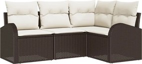 vidaXL Set de canapele pentru grădină 4 pcs Maro și alb poliratan