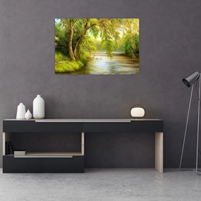 Tablou - Salcie lângă lac, pictură în ulei (90x60 cm)