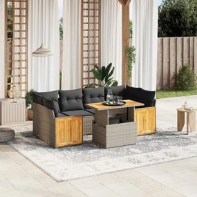 vidaXL Set canapele de grădină, 7 piese, cu perne, gri, poliratan