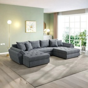 Colțar extensibil dumonde cu ladă de depozitare si sezut confortabil din spuma high-density, Loana U Ambience Grey 355x185 cm