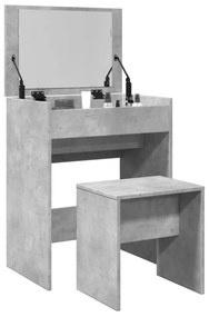 vidaXL Masă de toaletă și taburet, gri beton, 60x40x113,5 cm
