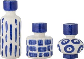 Set 3 vaze din ceramică, albastru, forme diferite, linii și inele pictate manual, 15,5 x 11,5 cm, 15,5 x 12 cm și 26 x 10 cm, „Romane”