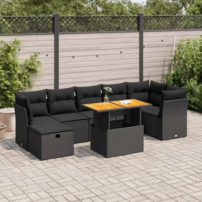 3327979 vidaXL Set mobilier grădină perne 8 piese negru, poliratan/lemn acacia