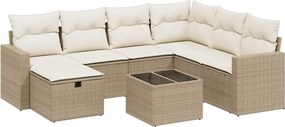 vidaXL Set canapele de grădină, 8 piese, cu perne, bej, poliratan