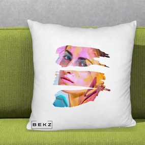 Perna Decorativa Portret Femeie Fragmentat Colorat, 40x40 cm, Alb Pufos, Husa Detasabila, Perna Inclusa, BEKZ®