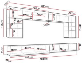 Mobilier living Brolani I (Negru + lucios Negru + Alb + lucios Alb) (cu iluminat LED albastru). 1104540