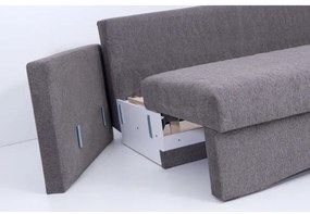 Canapea extensibilă tapițată PAUL, 3 locuri, pentru dormit zilnic, cu cotiere, gri