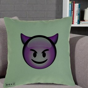 Perna Decorativa Emoji Diavol Mov, 40x40 cm, Verde, Husa Detasabila, Perna Inclusa, BEKZ®
