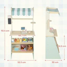 AIYAPLAY Supermarket pentru copii 34 pcs, tejghea din lemn, tablă neagră, casă de marcat și accesorii, 40x30x92,5cm, verde | Aosom Romania