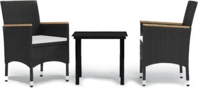 vidaXL Set mobilier de grădină cu perne, 3 piese, negru