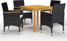 vidaXL Set masă pentru grădină, 5 piese, cu perne, negru