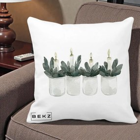 Perna Decorativa Lumanari Advent in Borcane, 40x40 cm, Alba Mata, Husa Detasabila, Perna Inclusa, BEKZ®