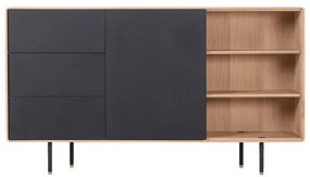 Comodă neagră/în culoare naturală joasă din lemn de stejar 176x100 cm Fina – Gazzda