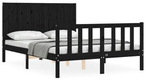3192595 vidaXL Cadru de pat cu tăblie dublu mic, negru, lemn masiv