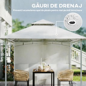 Outsunny Foișor de Grădină 3x3 m cu Corturi, Buzunare pentru Depozitare și Cârlig la Tavan, Foișor din Metal cu Acoperiș Dublu, Orificii de Drenaj, UV30+, Crem | Aosom Romania