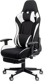 Scaun gaming alb din stofa cu suport de picioare, ergonomic si reglabil OFF 296