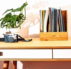 Organizator de birou, 3 compartimente, dimensiuni: 26,5 x 28 x 30 cm, pentru format A4, bambus
