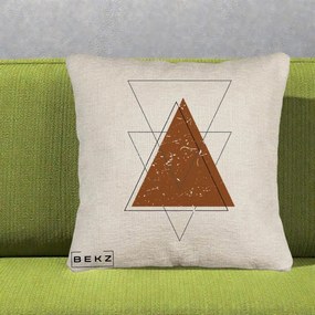 Perna Decorativa Geometric Triunghiuri Sacred, 40x40 cm, Bej Canapea, Husa Detasabila, Perna Inclusa, BEKZ®