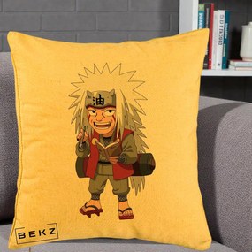 Perna Personalizata Naruto Jiraiya Sensei Chibi, 40x40 cm, Galben, Husa Detasabila, Perna Inclusa, BEKZ®