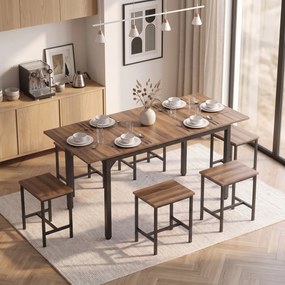 HOMCOM Set Masă Da Dining Extensibil 160 cm Cm, Negru Nuc | Aosom Romania
