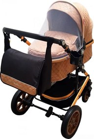 Carucior nou nascuti 3 in 1 Baby Care™ PRO 530, Cu geanta bebe, Cadru Aluminiu Gold, Amortizoare, Roti din cauciuc plin AVE, Landou, Scoica auto,