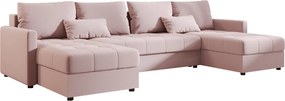 SET Canapea extensibila in U VENORIA 285x146 cm, roz pudra + 2 pernute GRATUIT II. calitate