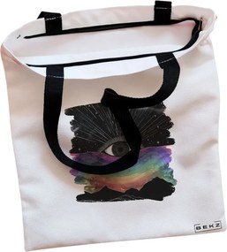Sacosa de Panza pentru Cumparaturi, Geanta Tote, model Celestial Eye 5, Cu fermoar, 38x34.5 cm, Alba, BEKZ®