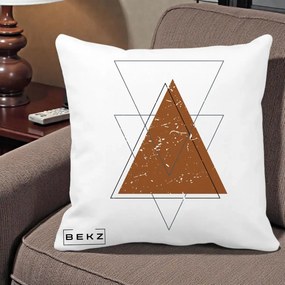 Perna Decorativa Geometric Triunghiuri Sacred, 40x40 cm, Alba Mata, Husa Detasabila, Perna Inclusa, BEKZ®
