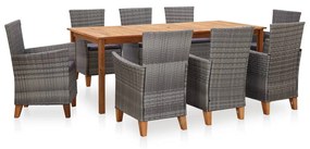 Set mobilier de gradina, 9 piese, gri, poliratan  lemn acacia 9